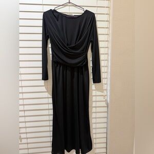 Mango Black Draped Long Sleeve Dress